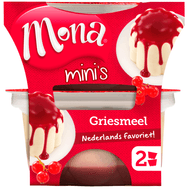 Mona Pudding griesmeel met rode bessensaus 2 stuks Foto van Mona Pudding griesmeel met rode bessensaus 2 stuks