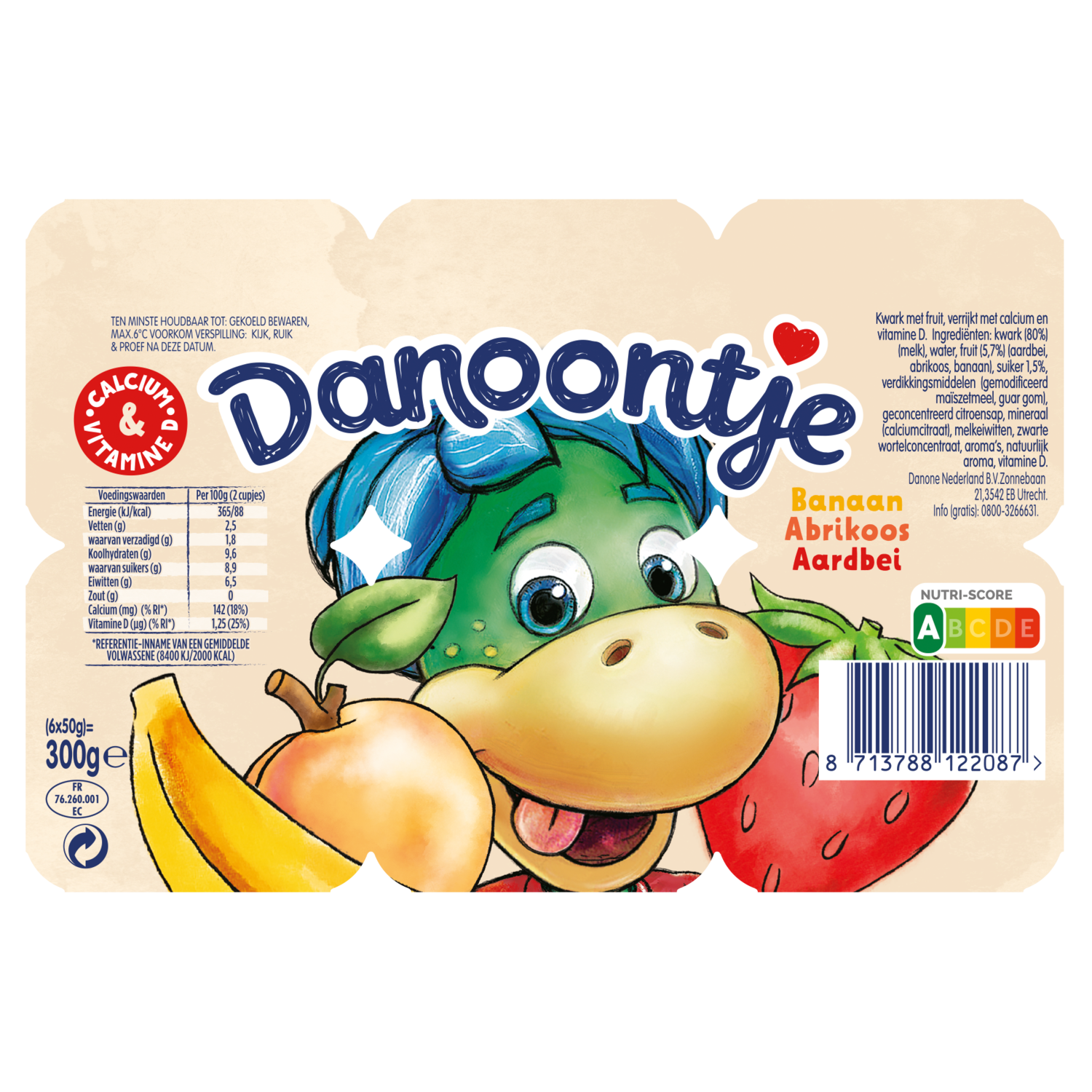 Danoontje Kinder Fruitkwark Toetjes Banaan, Aardbei & Abrikoos