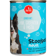 1 de Beste Hondenvoer stoofpotje lam-pasta-groenten Foto van 1 de Beste Hondenvoer stoofpotje lam-pasta-groenten