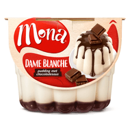 Mona Pudding dame blanche met chocoladesaus Foto van Mona Pudding dame blanche met chocoladesaus