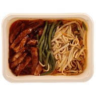 Mealmasters Bami goreng gerookte buikspek zoetzure saus Foto van Mealmasters Bami goreng gerookte buikspek zoetzure saus