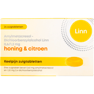 Linn Zuigtabletten honing & citroen keelpijn Foto van Linn Zuigtabletten honing & citroen keelpijn