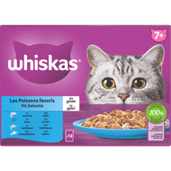 Whiskas Kattenvoer vis selectie gelei 7+ jaar 12st. Foto van Whiskas Kattenvoer vis selectie gelei 7+ jaar 12st.