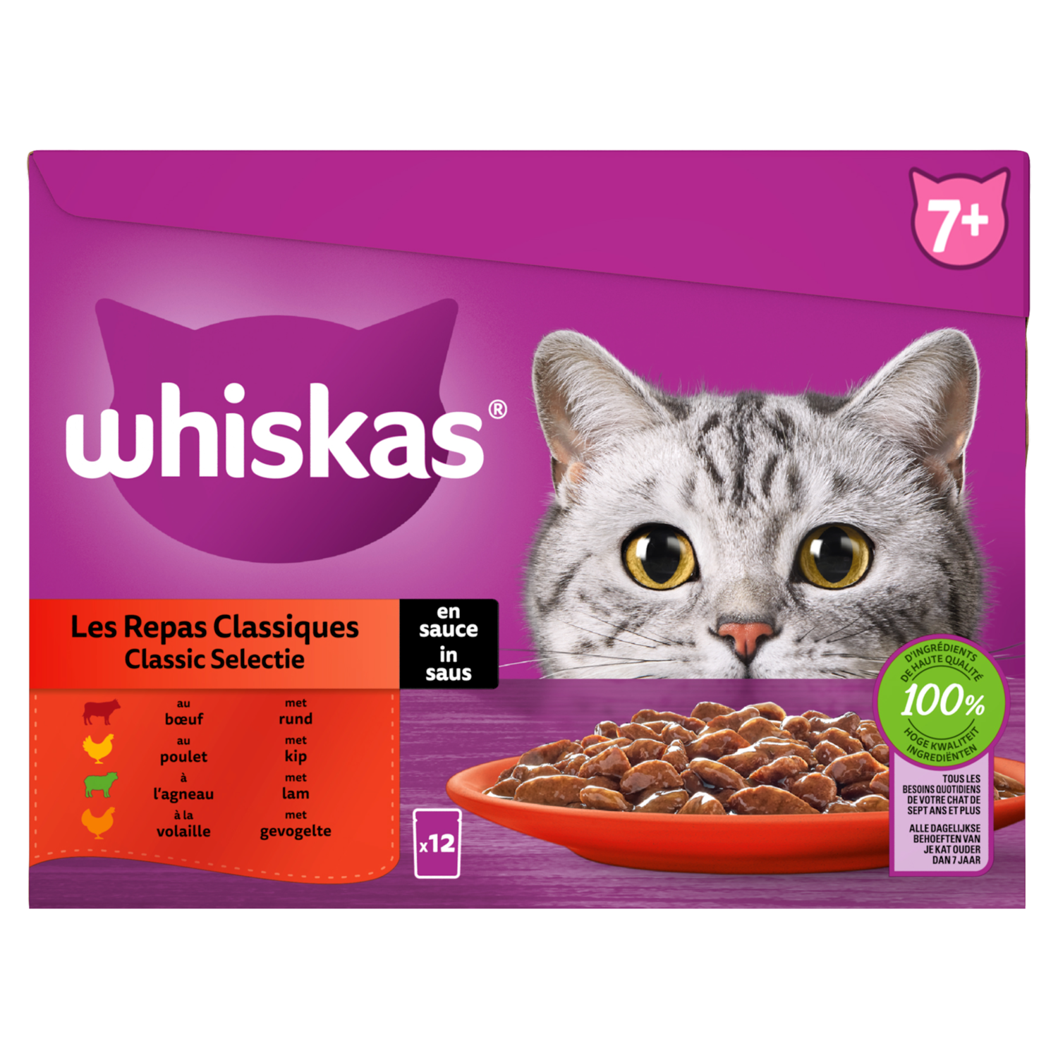 Whiskas Kattenvoer classic selectie saus 7+ jaar 12st