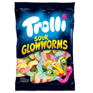 Trolli Fruitgom zure gloeiwormen Foto van Trolli Fruitgom zure gloeiwormen
