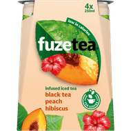 Fuze tea Ice tea perzik hibiscus 4x25 cl Foto van Fuze tea Ice tea perzik hibiscus 4x25 cl