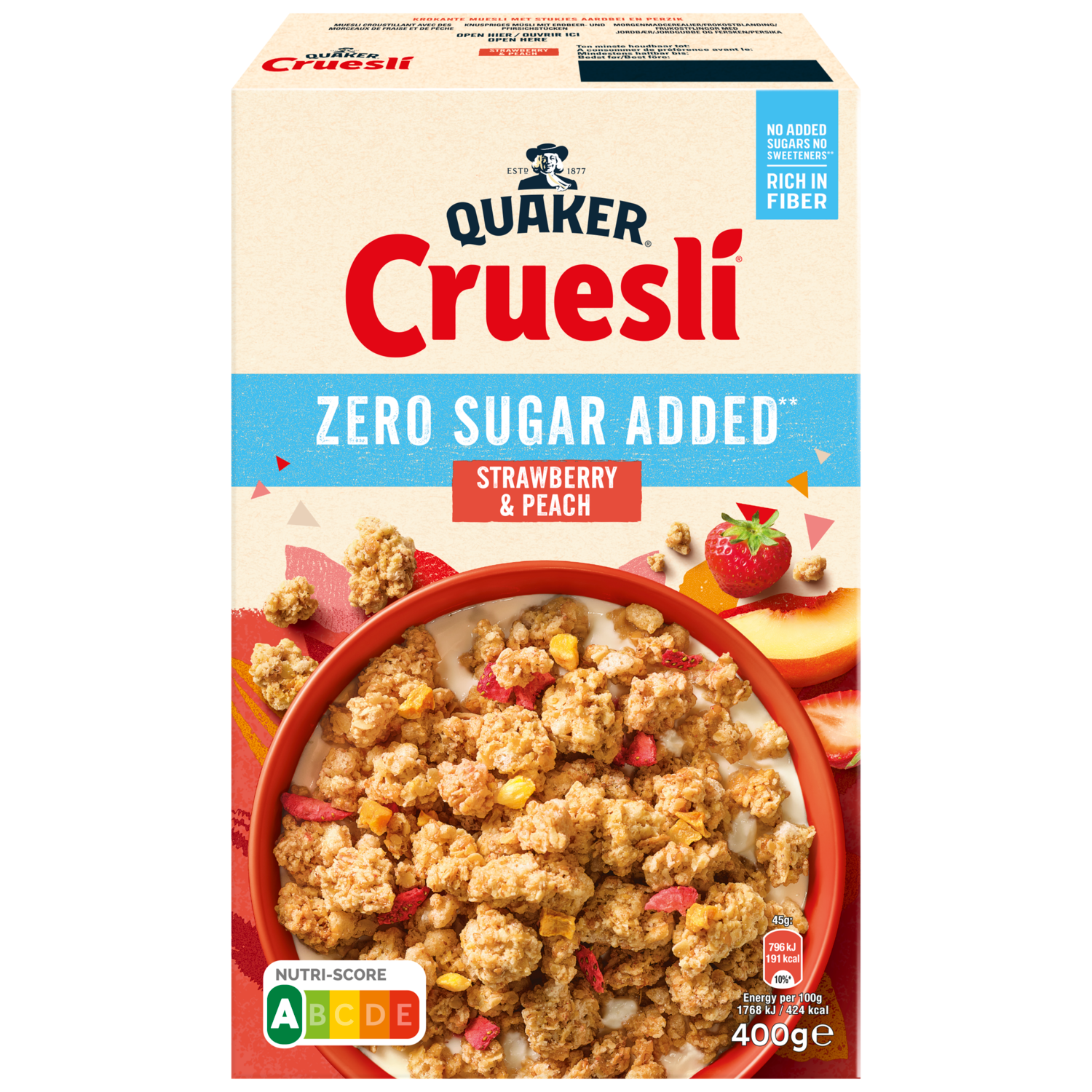 Quaker Cruesli strawberry & peach zero sugar