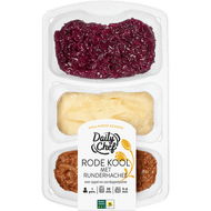 Daily Chef Rode kool met runderhachee appel en aardappelpuree Foto van Daily Chef Rode kool met runderhachee appel en aardappelpuree