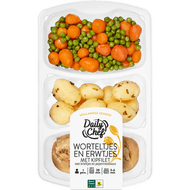 Daily Chef Worteltjes en erwtjes met kipfilet krieltjes en peperroomsaus Foto van Daily Chef Worteltjes en erwtjes met kipfilet krieltjes en peperroomsaus