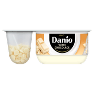 Danio Yoghurt duo met witte chocoladestukjes Foto van Danio Yoghurt duo met witte chocoladestukjes