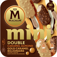 Ola Magnum mini double gold caramel billionair 6 st. Foto van Ola Magnum mini double gold caramel billionair 6 st.