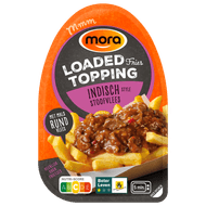 Foto van Mora Loaded fries topping indisch stoofvlees