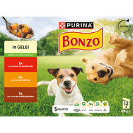 Bonzo Hondenvoer adult gelei rund kip lam 12st. Foto van Bonzo Hondenvoer adult gelei rund kip lam 12st.