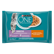 Purina One Kattenvoer sensitive kip 4 st. Foto van Purina One Kattenvoer sensitive kip 4 st.