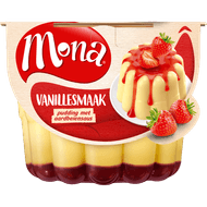 Mona Pudding vanille aardbeiensaus Foto van Mona Pudding vanille aardbeiensaus
