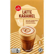 1 de Beste Oploskoffie latte karamel 8 st. Foto van 1 de Beste Oploskoffie latte karamel 8 st.