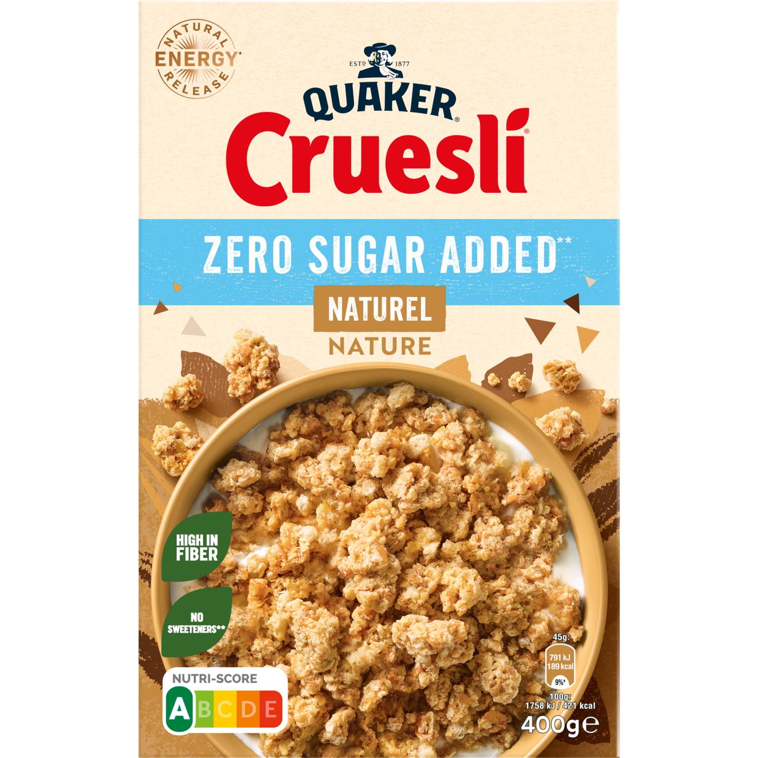 Quaker Cruesli Zero sugar naturel