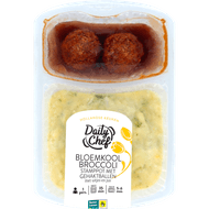 Daily Chef Bloemkool-broccoli stamppot met gehakballen Foto van Daily Chef Bloemkool-broccoli stamppot met gehakballen