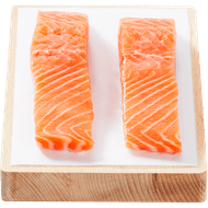 Zalmfilet op huid 2 st. Foto van Zalmfilet op huid 2 st.