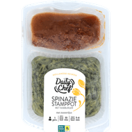 Daily Chef Spinaziestamppot met hamburger Foto van Daily Chef Spinaziestamppot met hamburger