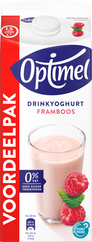 Optimel Drinkyoghurt voordeelverpakking framboos 0% vet Foto van Optimel Drinkyoghurt voordeelverpakking framboos 0% vet