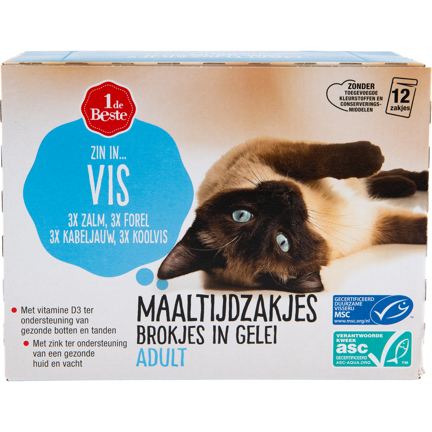 1 de Beste Kattenvoer maaltijdzakjes vis in gelei 12 stuks