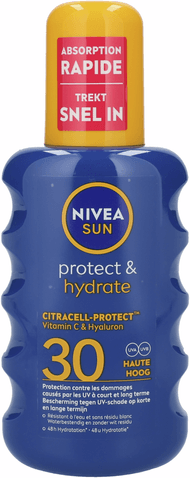 Nivea Zonbescherming spray protect & hydrage spf 30 Foto van Nivea Zonbescherming spray protect & hydrage spf 30
