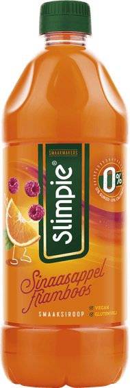 Slimpie Limonadesiroop sinaasappel-framboos Foto van Slimpie Limonadesiroop sinaasappel-framboos