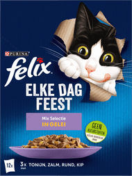 Felix Kattenvoer elke dag feest mix 12 stuks Foto van Felix Kattenvoer elke dag feest mix 12 stuks