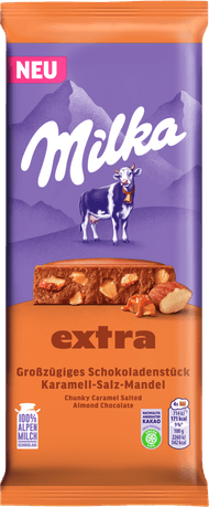 Milka Chocoladereep salted almond caramel Foto van Milka Chocoladereep salted almond caramel