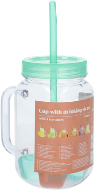 Drinkbeker m.rietje ijsklontje 550 ml 4 ass. Foto van Drinkbeker m.rietje ijsklontje 550 ml 4 ass.