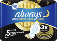 Always Maandverband ultra secure night extra Foto van Always Maandverband ultra secure night extra