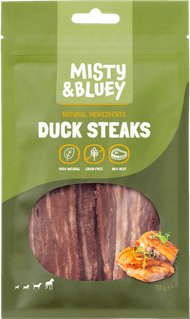 Foto van Misty & Bluey Hondensnacks duck steaks