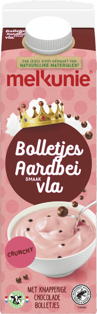 Melkunie Vla bolletjes aardbei Foto van Melkunie Vla bolletjes aardbei