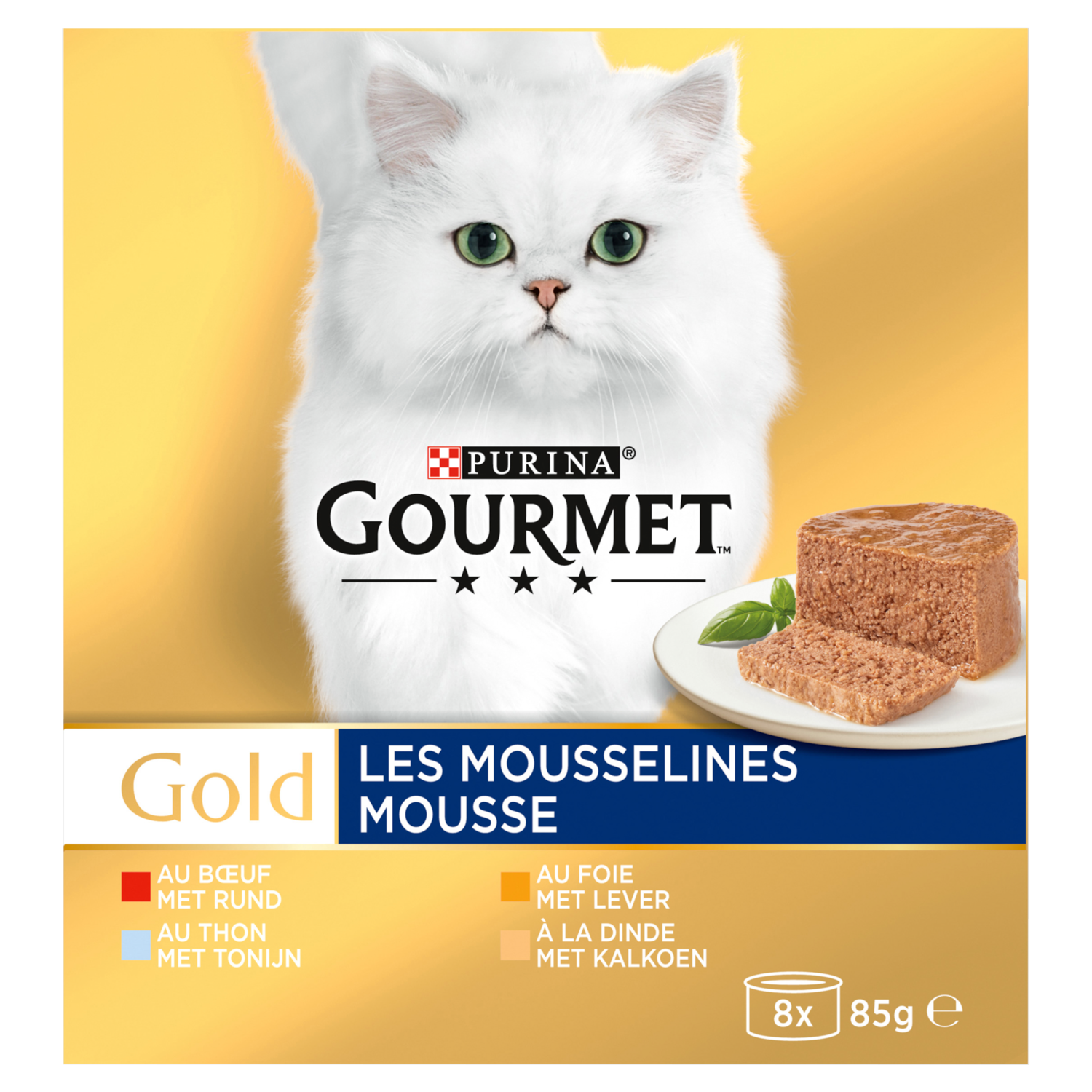Gourmet Gold mousse tonijn-lever-kalkoen-rund 8 stuks