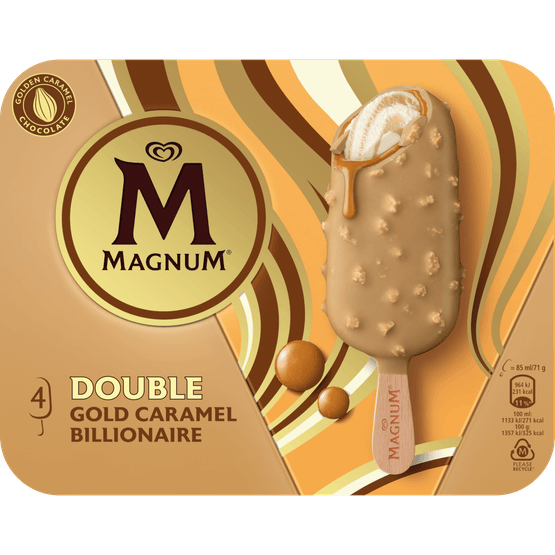 Foto van Ola Magnum double gold choc.billion 4 stuks op witte achtergrond