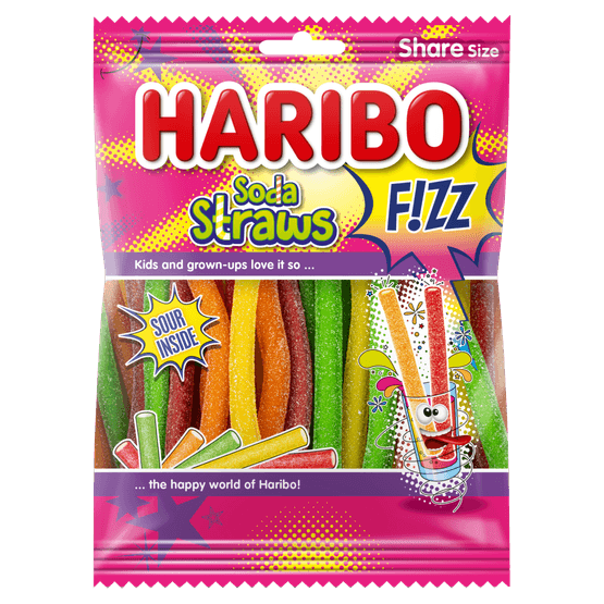 Foto van Haribo Soda straws op witte achtergrond
