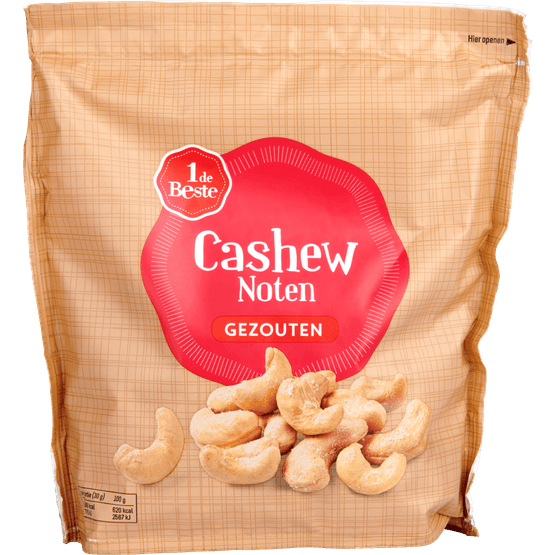 Foto van 1 de Beste Cashewnoten gezouten op witte achtergrond