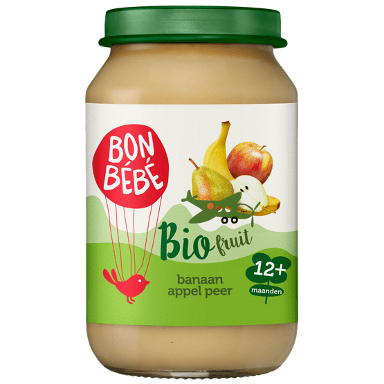 Foto van Bonbébé Fruithapje 12+ maanden banaan-appel-peer op witte achtergrond