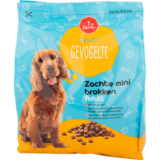 Foto van 1 de Beste Hondenvoer zachte mini brokken mix gevogelte adult op witte achtergrond