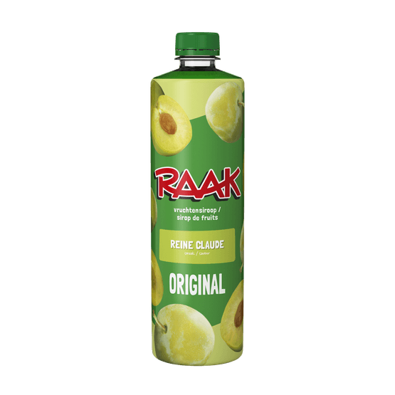 Foto van Raak Limonadesiroop reine claude op witte achtergrond