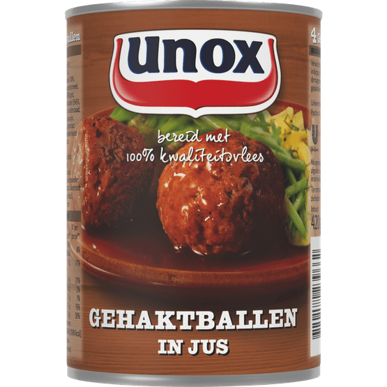 Foto van Unox Gehaktballetjes in jus op witte achtergrond