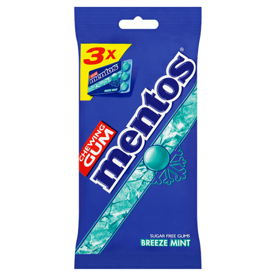 Foto van Mentos Kauwgom breeze mint 3 stuks op witte achtergrond
