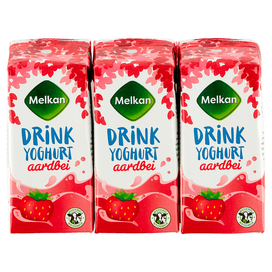 Foto van Melkan Drinkyoghurt aardbei op witte achtergrond