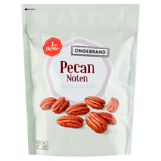 Foto van 1 de Beste Pecannoten ongebrand, ongezouten op witte achtergrond