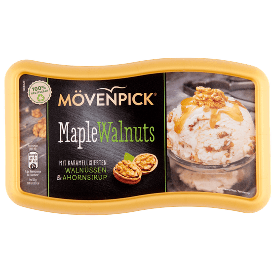 Foto van Mövenpick Ijs maple walnuts op witte achtergrond