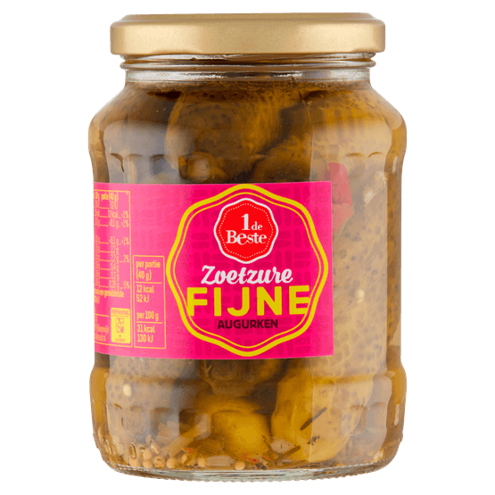 Foto van 1 de Beste Augurken fijn-zoetzuur op witte achtergrond