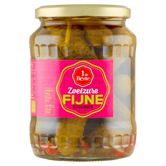 Foto van 1 de Beste Augurken fijn-zoetzuur op witte achtergrond