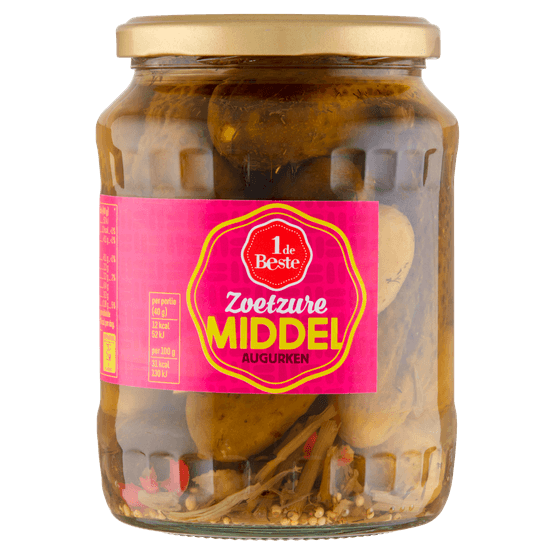 Foto van 1 de Beste Augurken middel zoetzuur op witte achtergrond