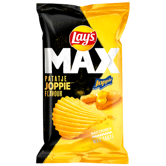 Foto van Lay's Ribbelchips max patatje joppie op witte achtergrond